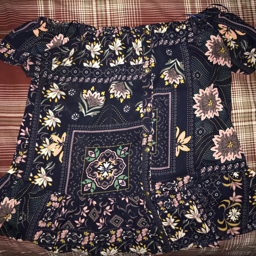 Floral button up off shoulder blouse